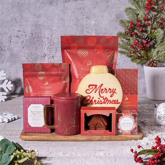Merry Christmas Basket of Treats, christmas gift, christmas, holiday gift, holiday, gourmet gift, gourmet, tea gift