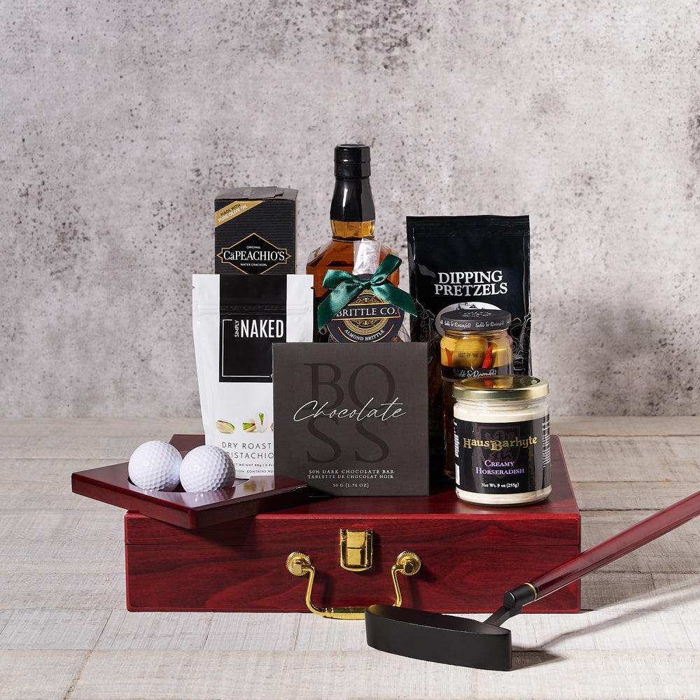 Executive Golf Putting Set and Liquor – how the gift is presented