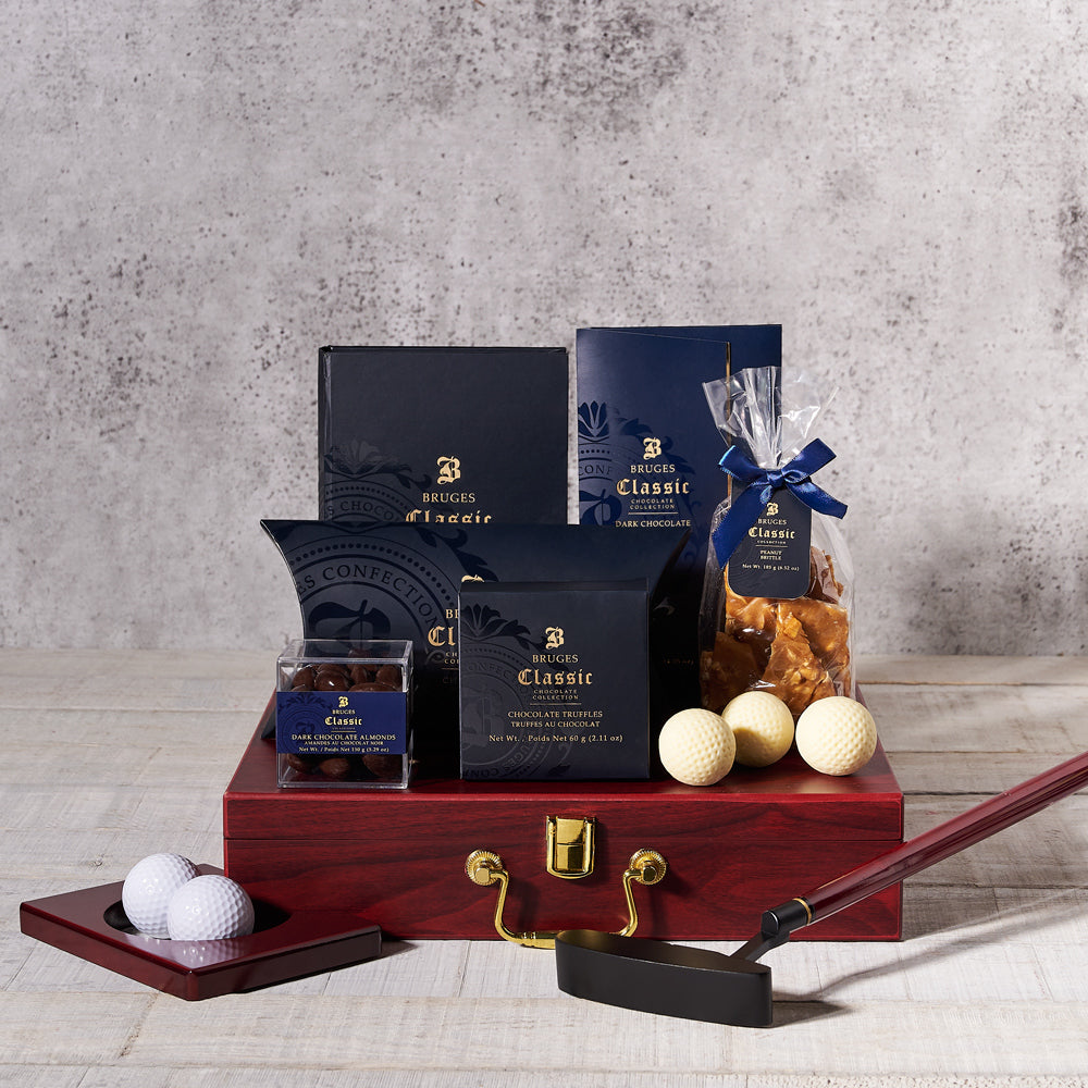 chocolate gift basket,  golf,  chocolate bar,  chocolate truffles,  chocolate,  gourmet gift basket,  gourmet gifts,  gourmet,  Set 24059-2021, chocolate basket delivery, delivery chocolate basket, golf gourmet 