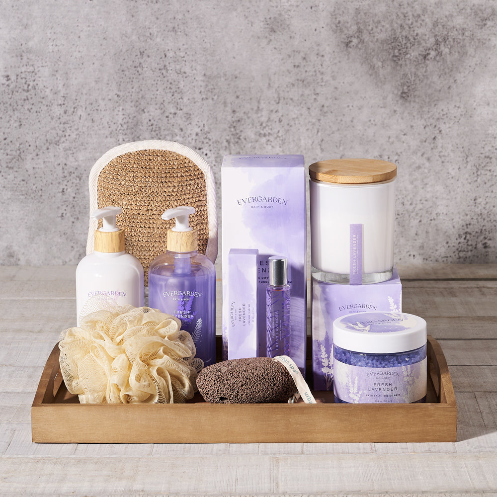 Lavender Spa Body Care Basket – how the gift is presented