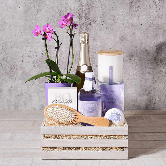 Spa Gift, Champagne Gift Basket, Champagne, Sparkling Wine, Bath, Bath & Body, Spa, Lavender, Champagne Spa Basket Delivery, Delivery Champagne Spa Basket, Sparkling Wine 