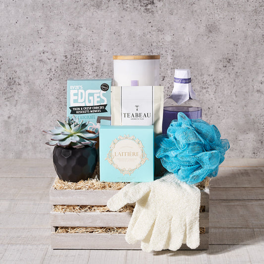 cookies,  truffles,  chocolate,  gift crate,  skincare,  mother's day,  lavender,  bath and body,  spa gift, 