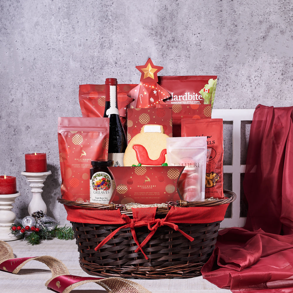 Under The Christmas Tree Wine Gift Basket, Wine Gift Baskets, Gourmet Gift Baskets, Chocolate Gift Baskets, Xmas Gifts, Wine, Cookies, Pretzels, Chocolates, Jam, Popcorn, Chips, Christmas Gift Baskets, 
