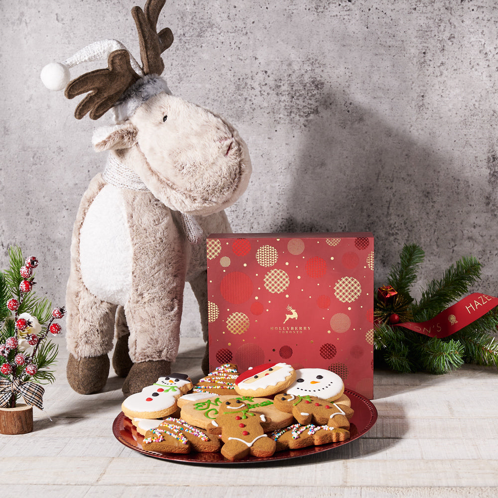 Christmas Cookie & Classic Reindeer Set, Christmas Gift Baskets, Xmas Gift Baskets, Holiday Gift Baskets, Gourmet Cookies