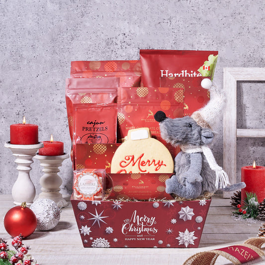 A Traditional Christmas Gift Basket, Popcorn,  holiday,  cookies,  Hot Chocolate,  chocolate,  beet chips,  Christmas tray,  Christmas Gift Baskets,  Christmas, Christmas gift basket delivery, delivery Christmas gift basket, Christmas tray USA, USA Christmas tray, USA
