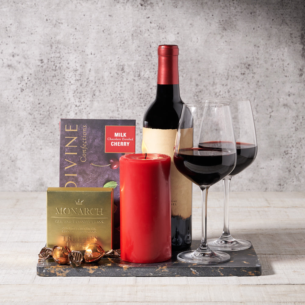 Wine and Milk Chocolate Cherries Basket – how the gift is presented