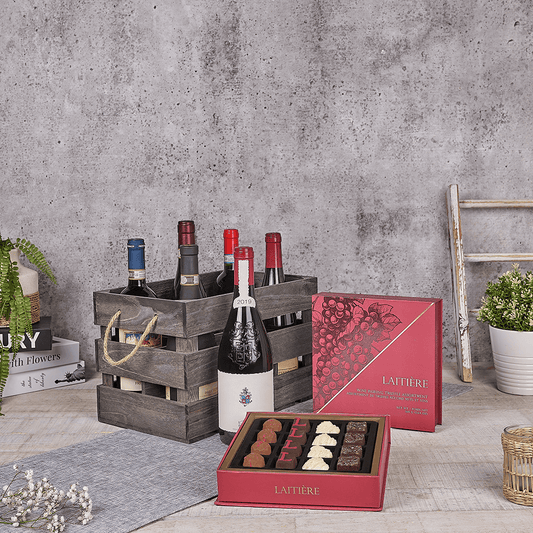 Stunning Wine Crate - Table Wines, wine gift, wine, chocolate gift, chocolate, luxury gift, luxury, USA delivery