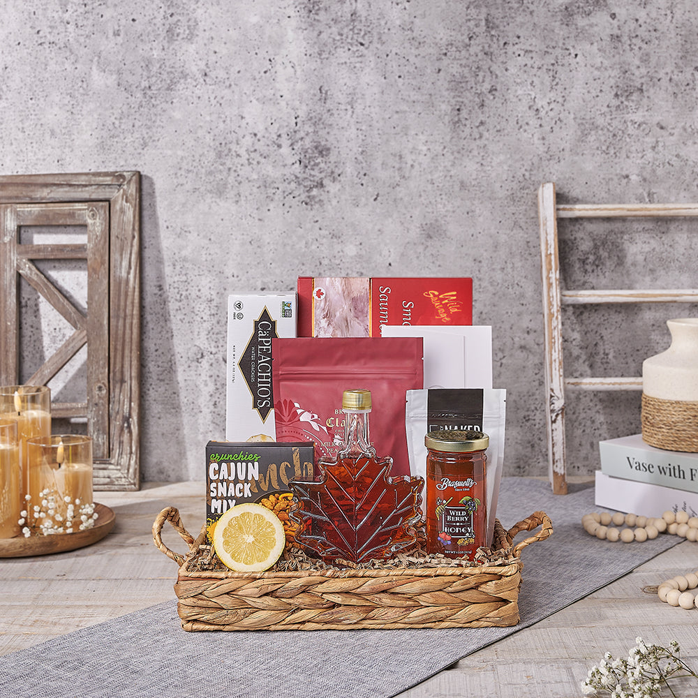 Maple Honey and Salmon Basket – how the gift is presented