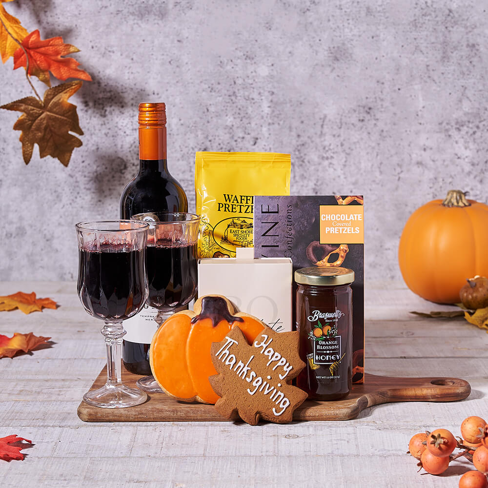 Thanksgiving Wine Tray Gift Set, wine gift, wine, gourmet gift, gourmet, thanksgiving gift, thanksgiving, cookie gift