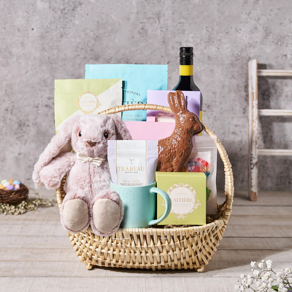 Easter Wine Gift Basket with Bunny – how the gift is presented