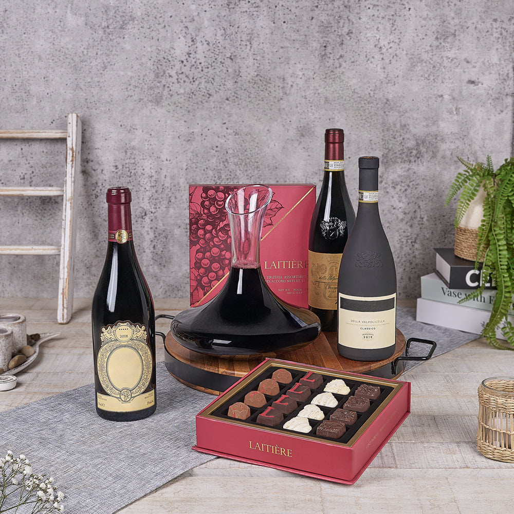 Three-Bottle Wine Gift Basket with Truffles – how the gift is presented