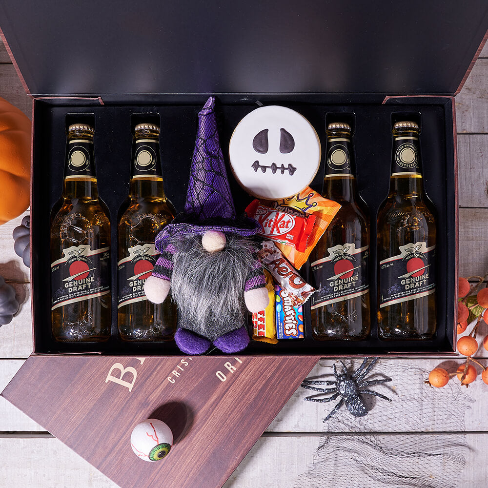 Halloween Beer with Chocolates Gift Basket – how the gift is presented