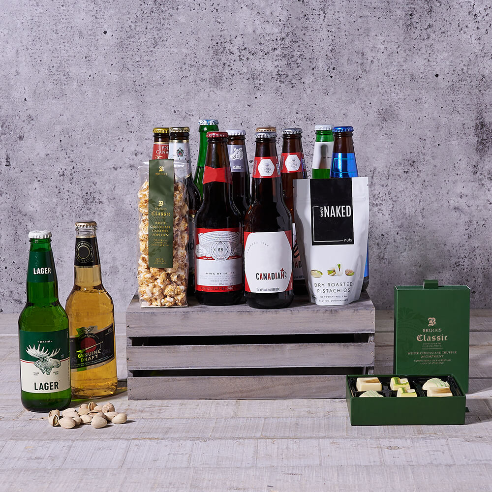 Assorted Beers with Chocolates Basket – how the gift is presented