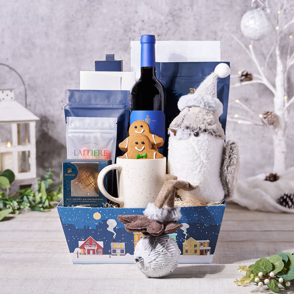 Wine and Chocolate Holiday Tray Gift – how the gift is presented