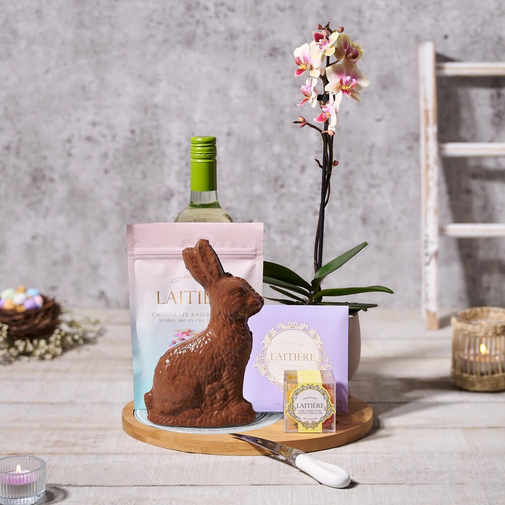 Easter Wine and Rainbow Chocolate Basket – how the gift is presented