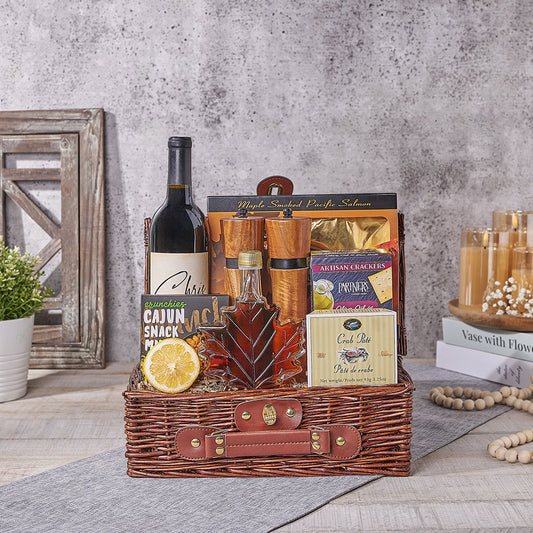 Wine & Seafood Treat Basket, wine gift, wine, seafood gift, seafood, salmon gift, salmon, Hazelton's 