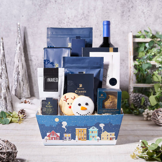 Winter Wine & Chocolate Treats Gift, christmas gift, christmas, holiday gift, holiday, wine gift, wine, coffee gift, coffee, cookie gift, cookie 