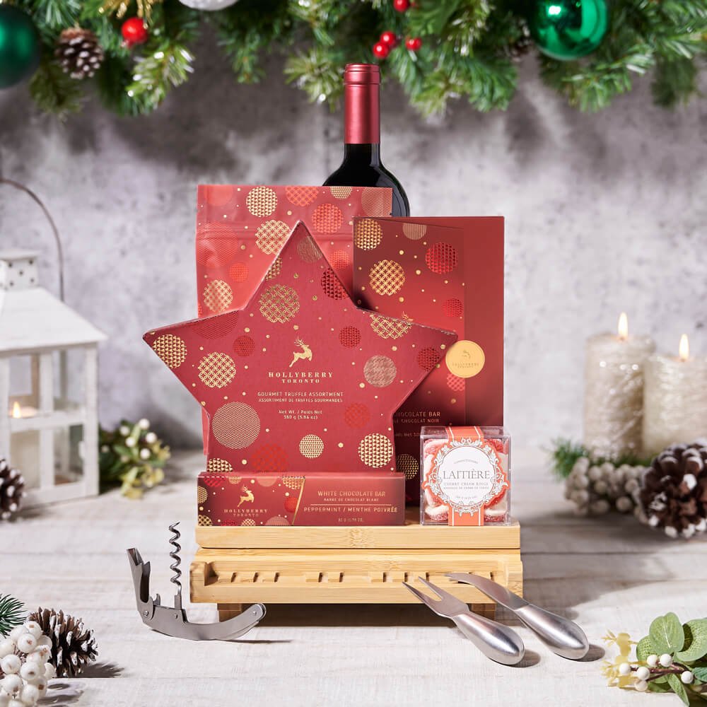 Holiday Wine and Christmas Chocolate Gift – how the gift is presented