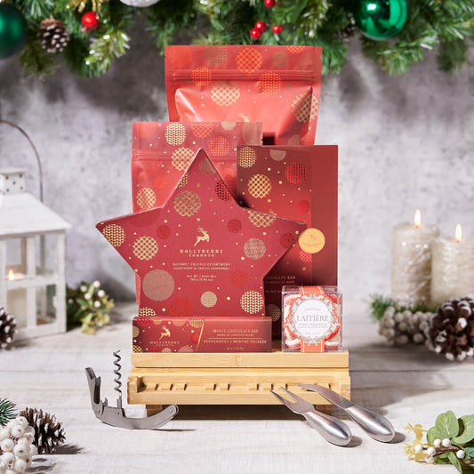 Yuletide Snacking Gift Basket, christmas gift, christmas, holiday gift, holiday, gourmet gift, gourmet, popcorn gift, popcorn, chocolate gift, chocolate 