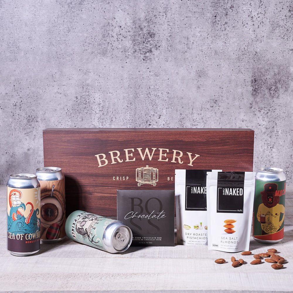 Craft Beer and Nut Sampler Basket – how the gift is presented