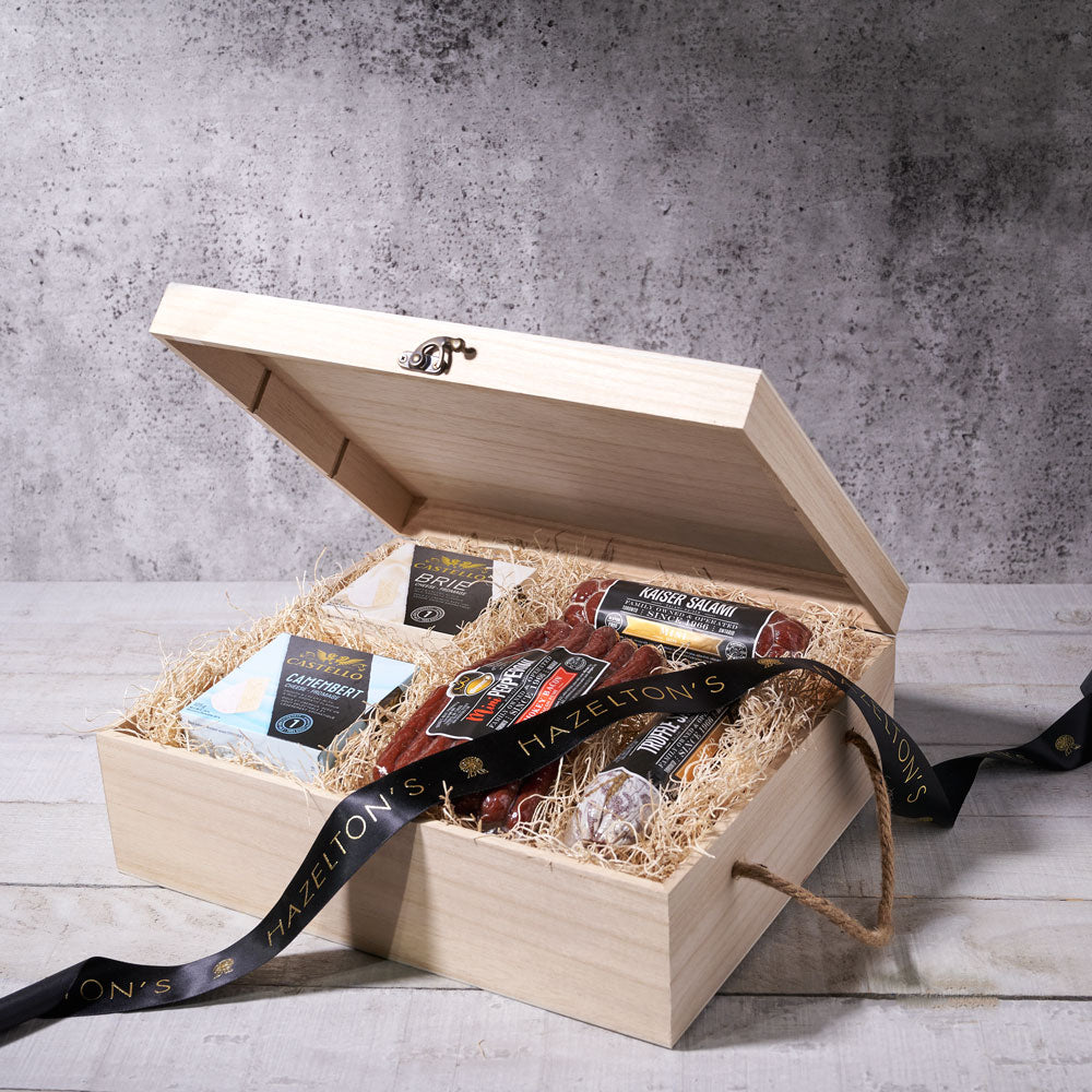 The Rustic Meat & Cheese Gift Crate, gift crates, cheese, salami 