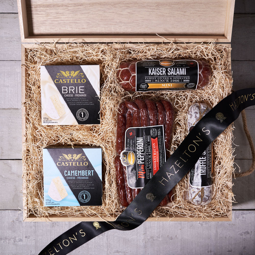 The Rustic Meat & Cheese Gift Crate, gift crates, cheese, salami 
