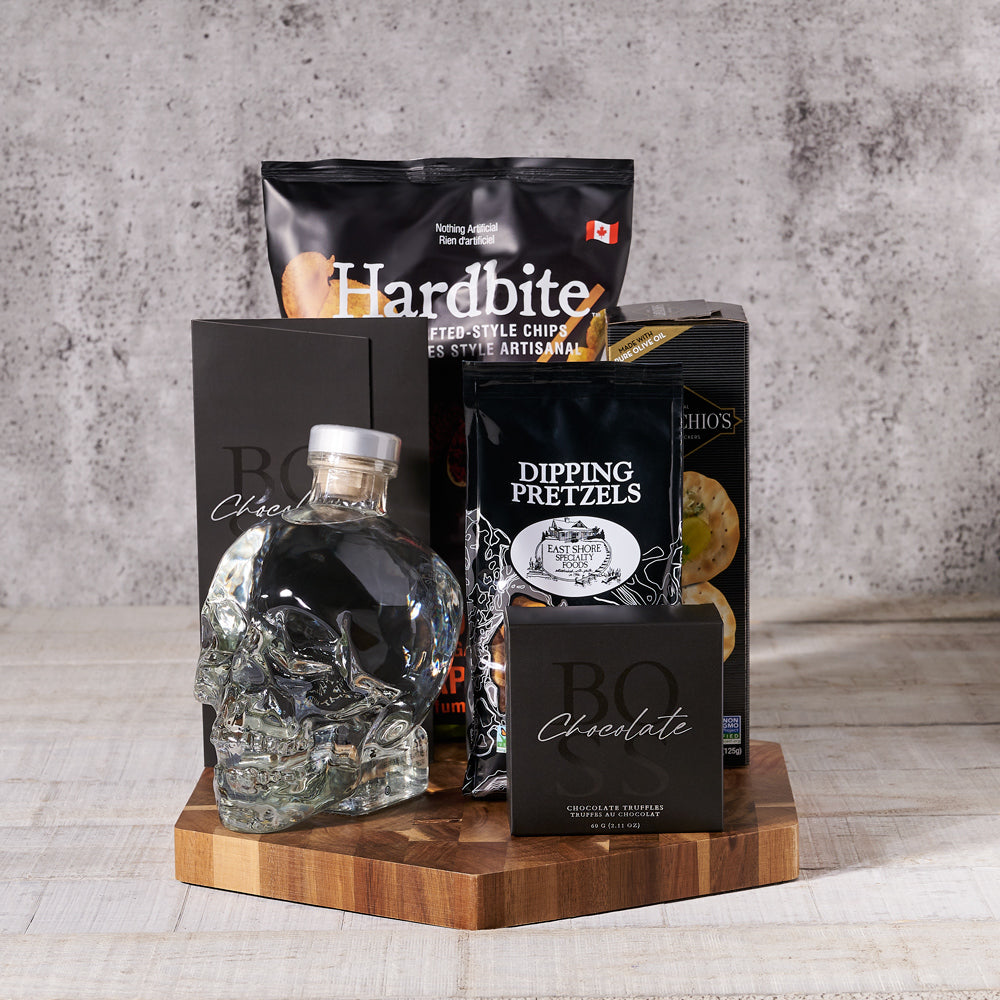 Crystal Head Vodka Snack Basket – how the gift is presented