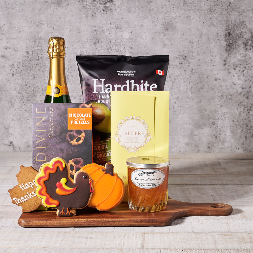 Sparkling Wine Gift Basket for Thanksgiving – how the gift is presented