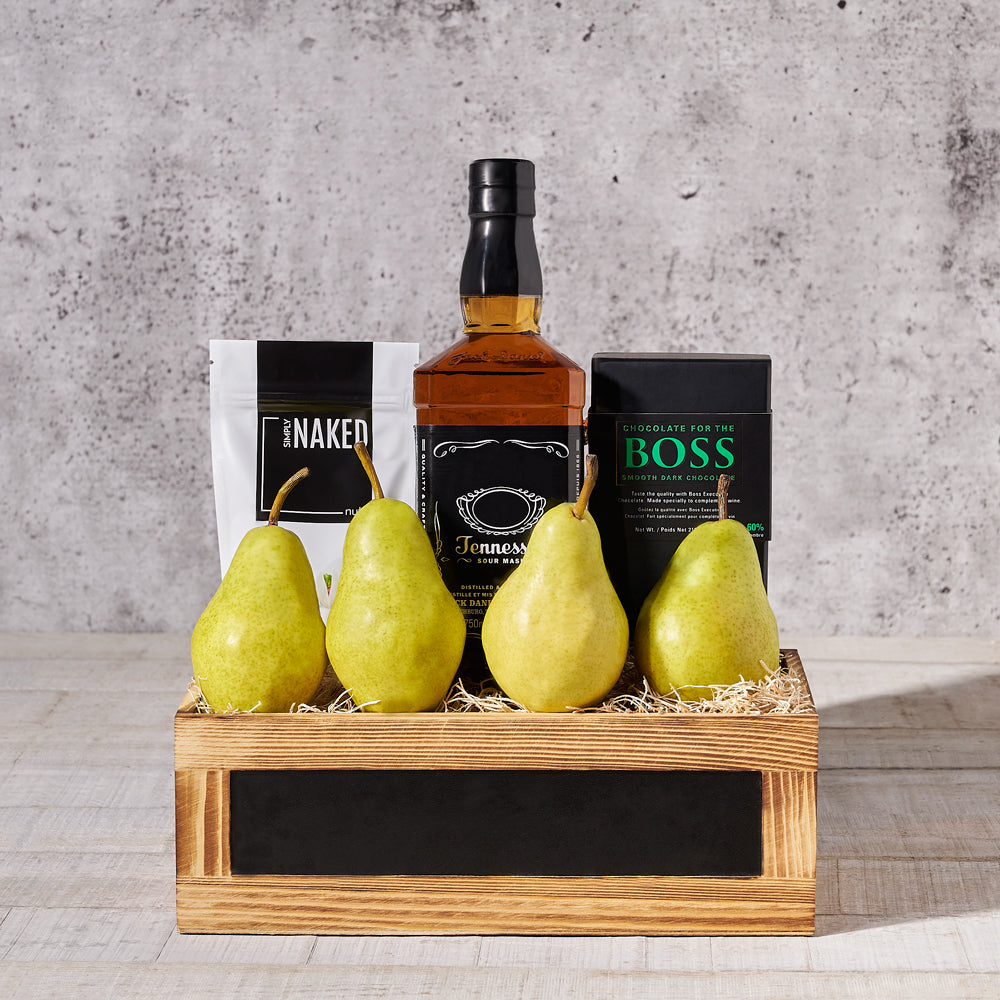 Whiskey Gift Basket with Pistachios – how the gift is presented