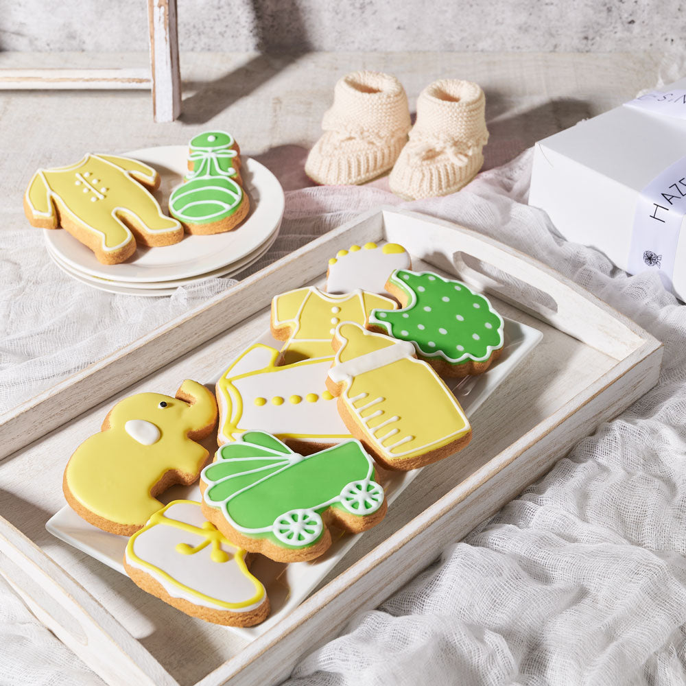cookies, baby, cookie gift box yellow welcome cookie gift box.